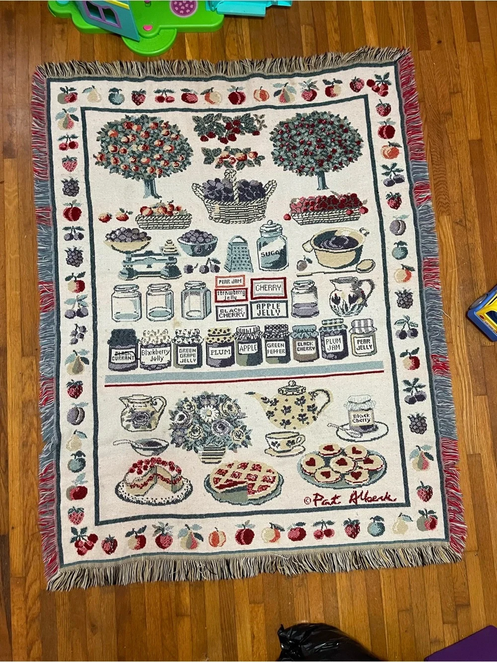 Pat Albeck Vintage Kitchen Fruit & Jam Tapestry Throw Cottagecore whimsy